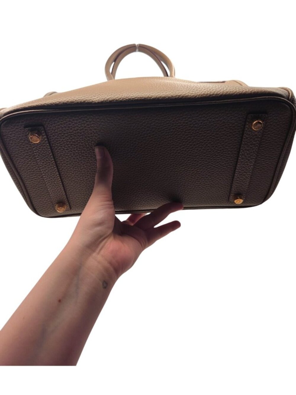 House of Hello B 35 Style Beige Leather Gold Hardware Top Handle Purse - Picture 6 of 9